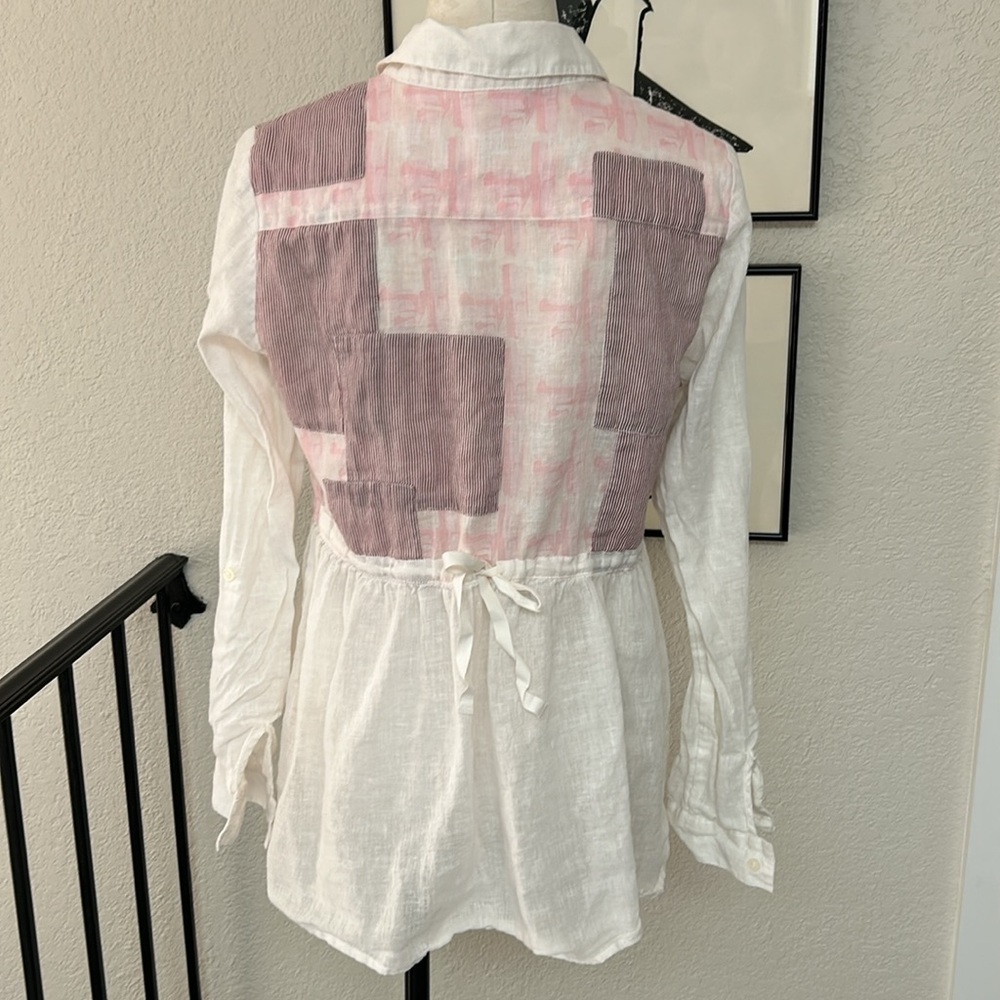 Free People linen blend patchwork button down - Picture 3 of 7